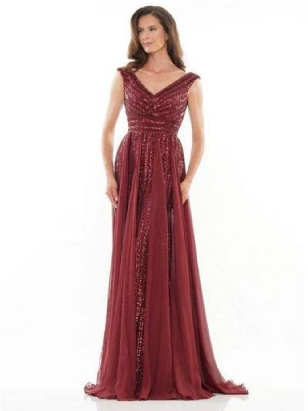 Marsoni Burgundy Sequin V-Neck Mother of Bride Evening Gown Small NWT